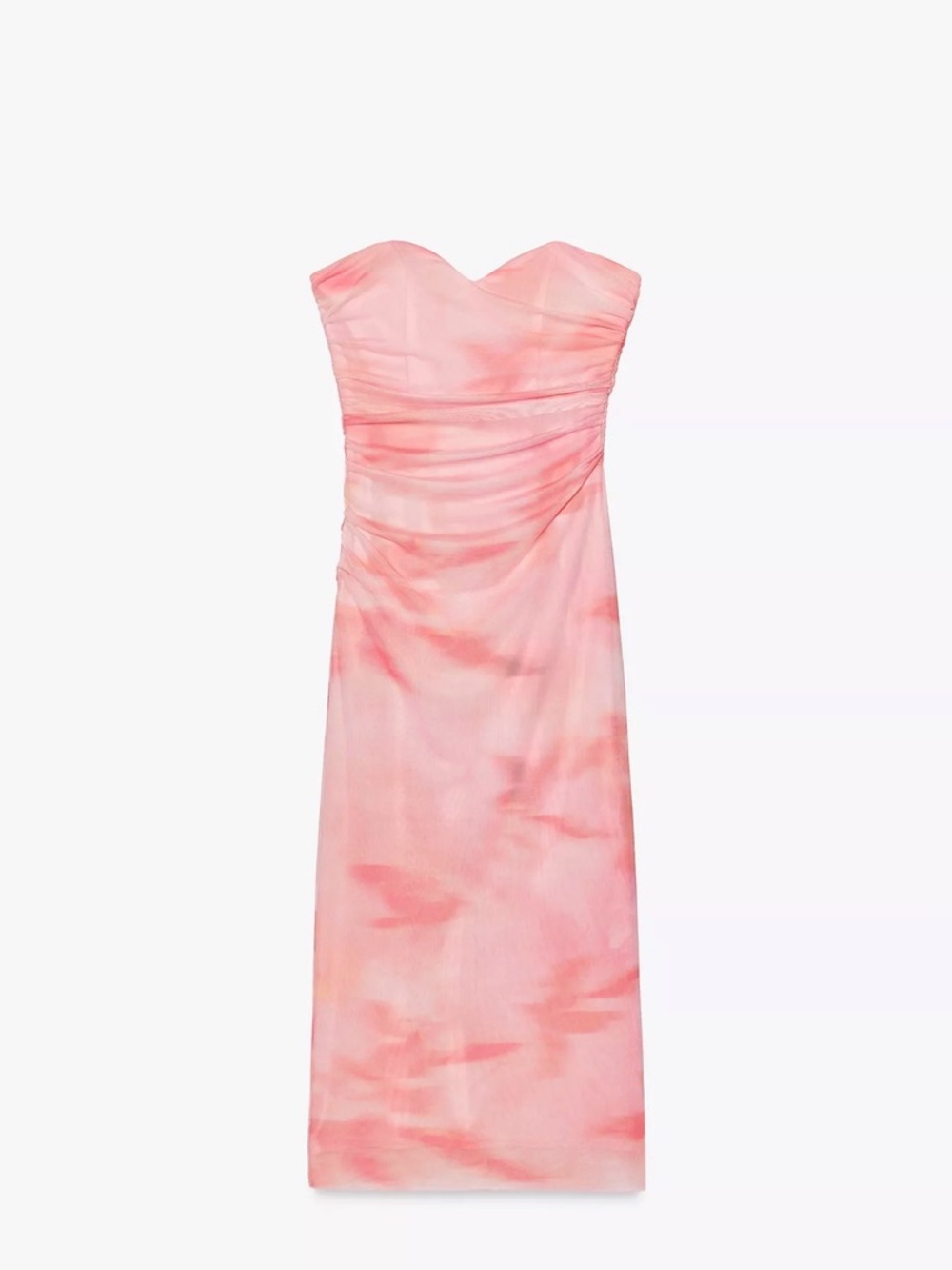 Zara Strapless Pink Watercolor Sheath Dress NWT